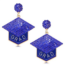 Graduation Gifts for Her Rhinestone Grad Graduation Cap Drop Dangle Earrings College High School Graduation Earrings 2022 (Blue)