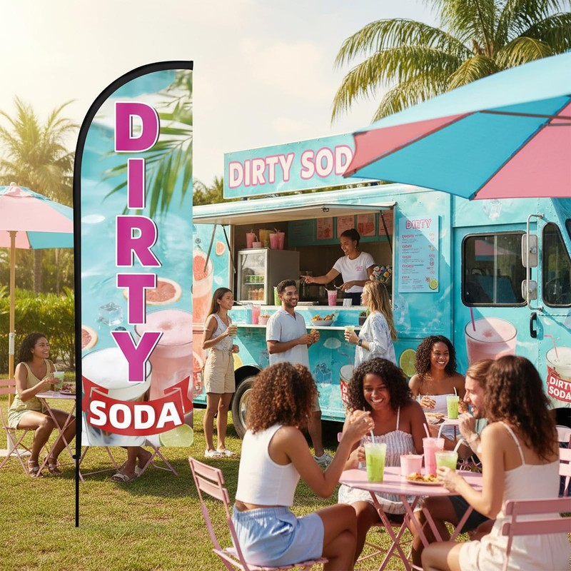WODICY Dirty Soda Feather Flag with Poles 8.2ft Soda Bar