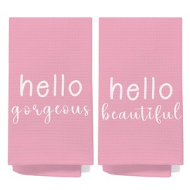SPBL&L Hot Pink Hand Towels,Hello Gorgeous Hand Towels,Pink Kitchen Set of 2 Towels,Hello Gorgeous Kitchen Set,Makeup Decor,16x24 Inch