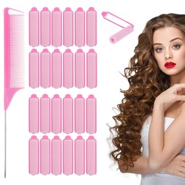 24 Stück Rosa Schwamm-Lockenwickler 20 mm mit Pintail Comb Weiche Schaumstoff Lockenwickler für Langes Lockenwickler Kurze Haare Mittleres und Kurzes Haar Keine Hitze Lockenwickler