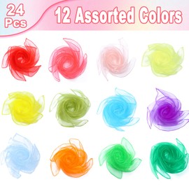 CCINEE 24Pcs Dance Scarves for Kids Play Music Scarves Dance Scarf Play Scarves Movement Square Juggling Silk Tricks Scarves Rhythm Band Scarves Scarfs for Children Movement(12 Colors)
