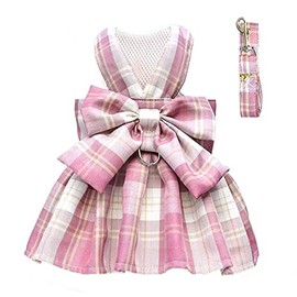PETCARE Plaid Dog Dress Bow Tie Harness Leash Set for Small Dogs Cats Girl Cute Princess Dog Dresses Spring Summer Puppy Bunny Rabbit Clothes Chihuahua Yorkies Pet Outfits