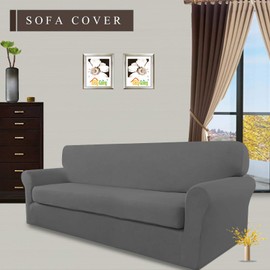 Easy-Going 2 Pieces Microfiber Stretch Sofa Slipcover – Spandex Soft Fitted Sofa Couch Cover Washable Furniture Protector with Elastic Bottom Kids Pet(Oversized Sofa,Gray)