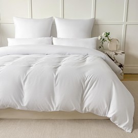 White Duvet Cover Queen Size Soft Durable Brushed Microfiber Queen Duvet Cover Zipper Closure