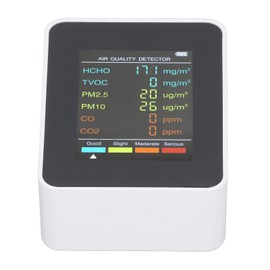 Smart Air Quality Monitor, 5-in-1 Test CO₂ TVOC HCHO PM2.5 PM10, USB Backlit LCD Smart Air Quality Tester for Home Car Office (White)