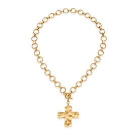 TONLUYAX 18k Gold Chunky Cross Necklace for Women Hammered Cross Choker Necklaces Bold Statement Necklace Trendy Jewelry