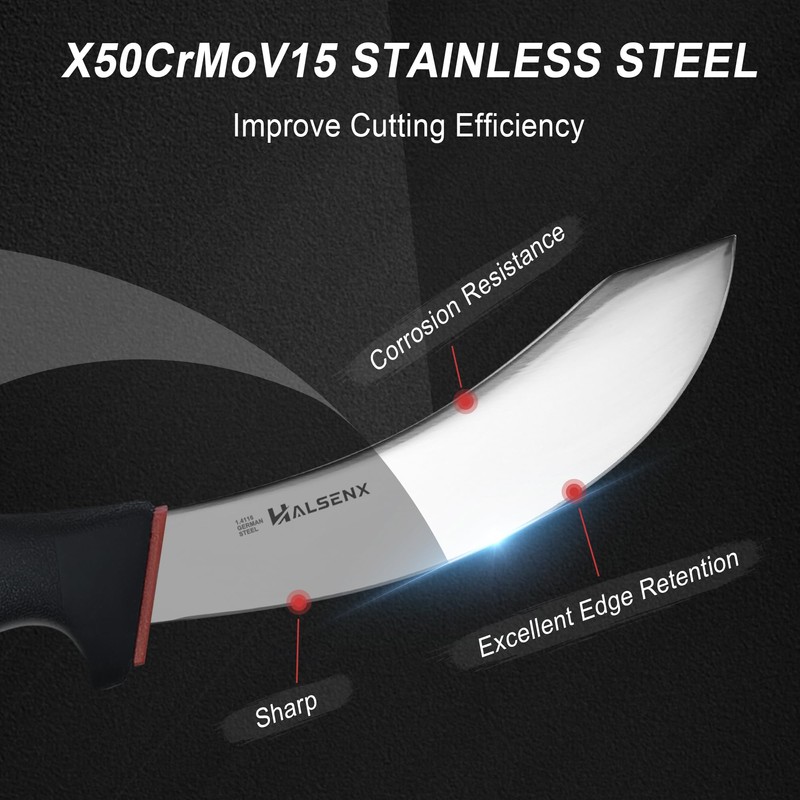 HALSENX Professional 6 Inch Skinning Knife - Non-Slip SoftGrip Handle