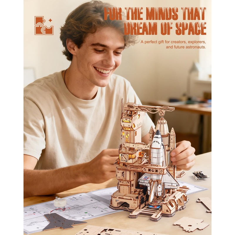 ROBOTIME 3D Space Shuttle Wooden Puzzle for Adults, Dynamic Rocket