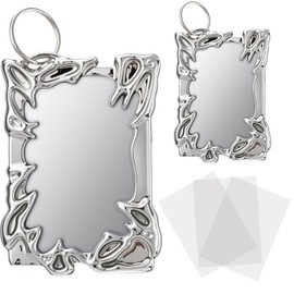 Geyoga 2 Sets Electroplate Plastics Frame Photocard Holder Keychain with 10 Pcs Photocard Sleeves Silver Plating Irregular Frame Y2K ID Badge Holder for Student Card Case Stationery Office Supplies