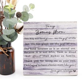 Step Mom Gift Bonus Mom Wood Sign, Bonus Mom Gift for Step Mother Wedding Frame, Gifts for Stepmom from Daughter, Son, Stepmom Present to Stepmom for Wedding Day, Mother's Day, Birthday