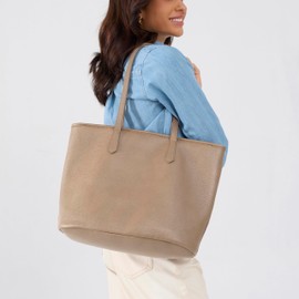 Zipper Tote Bag for Women Soft Vegan Leather Handbag for Work, Travel & Everyday Use (Nude)