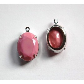 Yummy Treasures Vintage Opaque Pink Faceted Stone in 1 Loop Silver Setting 18X13mm (2) ovl004R