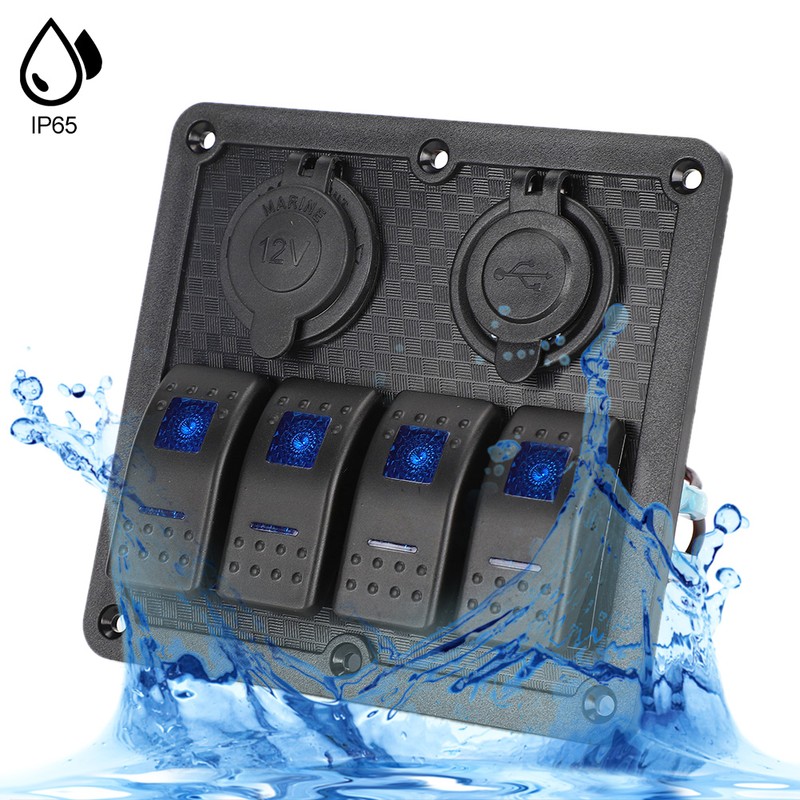 12V 24V 4 Gang Rocker Switch Panel IP65 Waterproof with