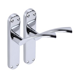 HANDLEZONE® 1 Pair of Lobo Polished Chrome Lever Latch Door Handle Set on Long Backplate, for Internal Doors