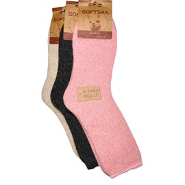 4 Pairs of Alpaca Socks, Wool for Men and Women, Warm Cuddly with Alpaca Wool, Thermal Fluffy Knitted Socks for Cold Weather, Pink/Beige/Black