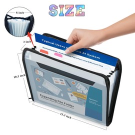 Letter Size Expanding File Folder Organizer,7 Pockets Accordion File Organizer with Zipper,Portable Expandable File Folders Organizer for Documents for School Office,Black