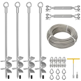 30" Heavy Duty Ground Anchors, 4 Pack Screw-in Earth Anchor Tie Down Kit with American-Style Turnbuckles & 304 Stainless Steel Cable for Mobile Homes, Sheds, Trampolines, Carports
