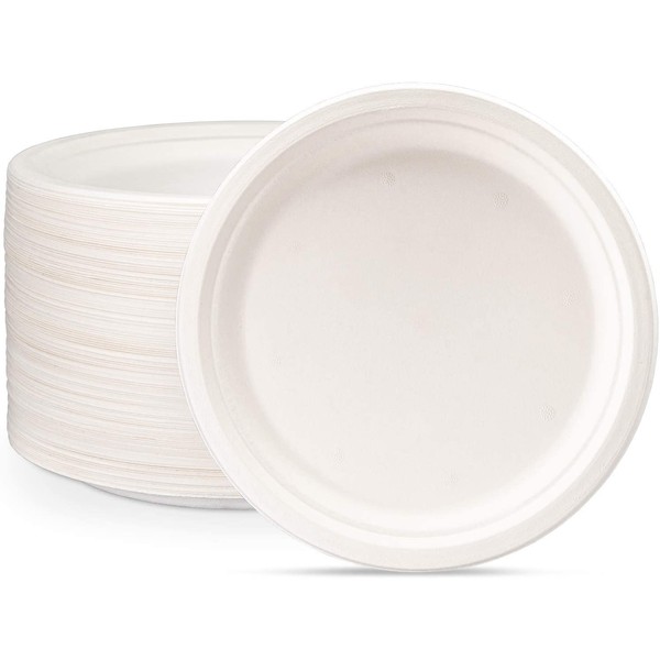 100% Compostable 10 Inch Heavy-Duty Plates [125 Pack] Eco-Friendly Disposable Sugarcane Paper Plates