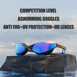 Professional Adult Anti-Fog Swimming Goggles with Wide-Angle Lens and Adjustable Waterproof Design lf464 4] Black Blue