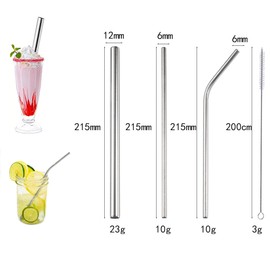 Phyxiul Stainless Steel Straws, Set of 3, Metal Straws, Eco Friendly, Reusable Cleaning Brush Included, Storage Bag Included