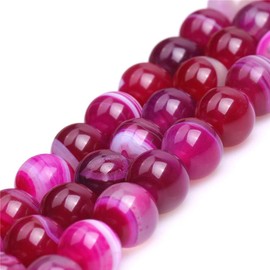 Natural Dark Pink Onyx Agate Gemstone Semi Precious Stone Round 12mm Loose Beads for Jewelry Making Bracelet Necklace Crafts 15 Inch