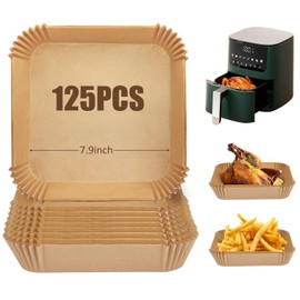 Ausein Papel para Freidora de Aire Cuadrado de 125Pzs, 7.9in Forro de Papel Desechable para Air Fryer de Grado Alimenticio, Papel para Hornear Antiadherente, para Freidoras, Hornos, Microondas y Sarté