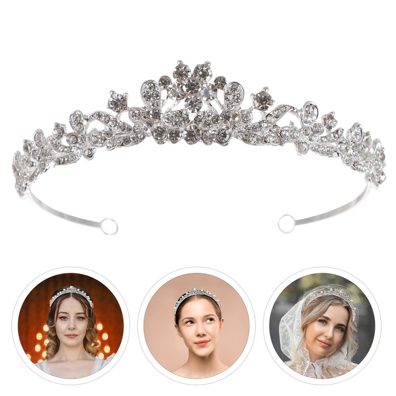 FRCOLOR Crystal Wedding Tiara for Bride,Elegant Rhinestone Bridal Flower Tiara
