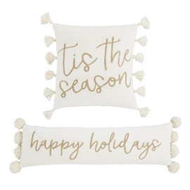 Mud Pie White and Gold Christmas Pillow, Tis' The Season