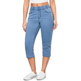 GRAPENT Denim Capris for Women Stretch Pull On Womens Skinny Jeans High Waisted Breezy Blue Size Large US 12 to 14