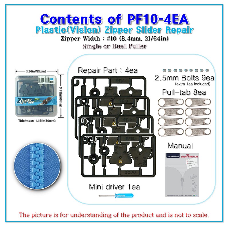 GODO PF10-4EA Plastic Zipper Slider Repair Replacement Kits - #10