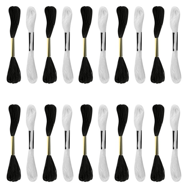 Luckious 20 PCS Black and White Embroidery Floss Black Cross