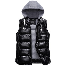 CREATMO US Women's Winter Windproof Puffer Vest Womens Puffy Cold Weather Vests Sleeveless Waterproof Jacket With Hood Shine Black Large