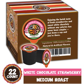 Crazy Cups Decaf Flavored Coffee Pods, Decaffeinated White Chocolate Straberry Flavored Coffee, Single Serve Hot or Iced Medium Roast Coffee for Keurig K Cups Machines, 22 Count