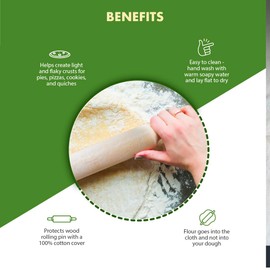 Regency Wraps Rolling Pin Cover for Non-Stick Dough Rolling, 100% Cotton Absorbs Excess Flour So Pastries Come out Light and Flakey, 15" Pack of 2