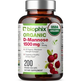 biophix D-Mannose USDA Organic 1500 mg 200 Veggie Caps - Supports a Healthy Bladder Urinary Tract, Non-GMO, Vegan-Friendly