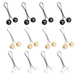 Pack of 12 Hijab Pins, Beads Hijab Needles for Women, U Shape Cloth Pin, Hijab Scarf Clips, Pearl Safety Pins, Multifunctional, for Scarves, Sweaters, Hijabs Jewellery Accessories (Black, White, Gold