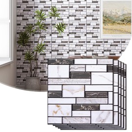 VallisCo 3D Faux Brick Wall Panel, Peel and Stick Brick Tiles, 20 Pcs of 12"X12",PVC Self Adhesive Fake Brick Paneling Backsplash for Interior Decor(Black and White Marble)