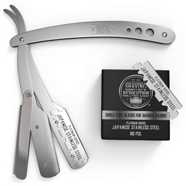 Straight Edge Barber Razor for Close Shaving - Professional Straight Blade Razor for Men with 100 Single Edge Blades- Mens Straight Razor Kit