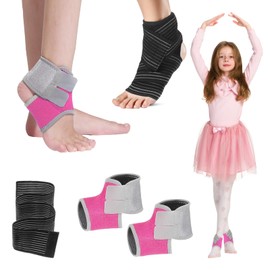 Yanmide 2 Pairs Kids Ankle Brace Set, Ankle Support Brace Knitted Ankle Sleeve Adjustable Wrap Support Ankle Sleeve for Sports Gymnastics Dance (Pink, Medium)