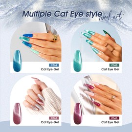 ROSALIND ROSALIND Cat Eye Gel Nail Polish Set with Magnet, 12 PCS Holographic Glitter Purple Blue Red Gel Polish Magnetic and Swirl Shell Thread Effect Sparkle Gel Polish Gifts for Women