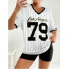 Oversized Jersey Shirts for Women V Neck Tshirt Striped Number