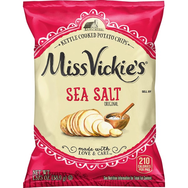 Miss Vickie's Sea Salt Flavored Kettle Cooked Potato Chips, 1.375 Ounce (Pack of 64)