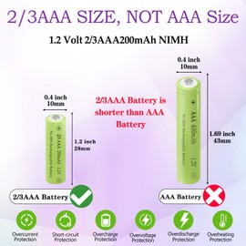 Teneyuuo 8 Pack 1.2V Ni-MH 2/3AAA 200mAh Rechargeable Batteries for Solar Lights(Shorter Than AAA Size)