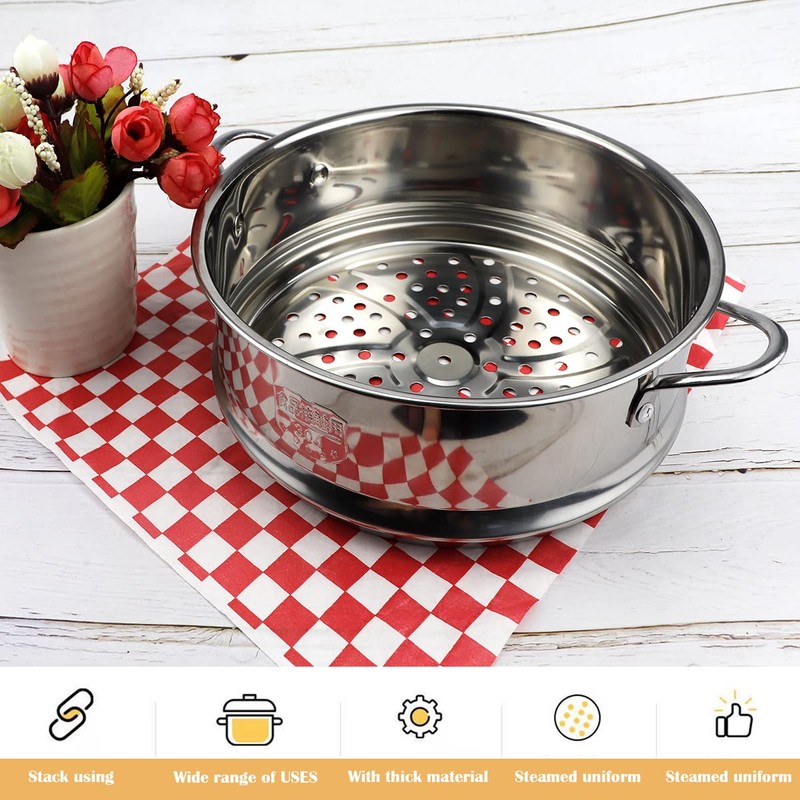Stainless Steel Steamer Pot - 7.8 Inches Round with Cooking