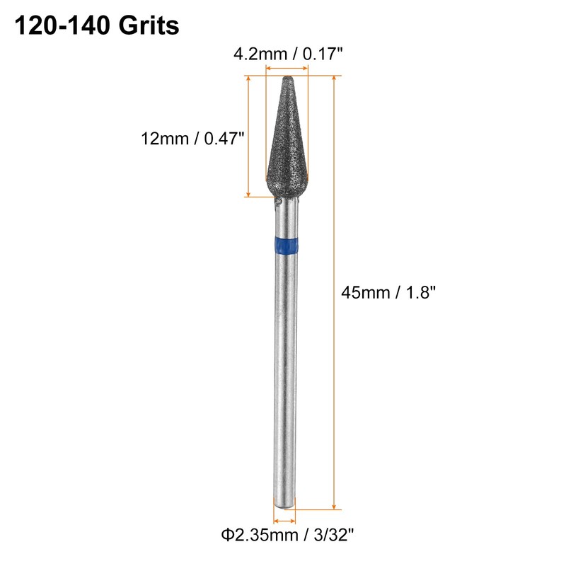 sourcing map 6pcs 120-140 Grits Diamond Grinding Bit 4.2mm Bullet-Head