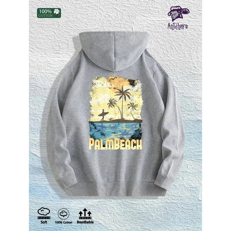 Palm Beach Graphic Hoodie 100% Cotton US Warehouse 7 ColorsColor: