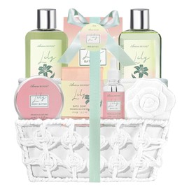 Spa Gift Baskets for Women Bath and Body Gift Set, 9pcs Spa Gifts for Women, Lily Bath Gift Set with Bubble Bath, Body Lotion, Christmas Gifts for Her Relaxing Bath Sets