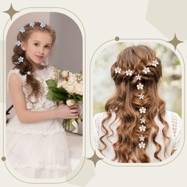 Kiiwah Pack of 24 Women's Hair Accessories, U-Shaped Hair Pins, Wedding with White Flowers, Small Diamond Hair Clips for Girls, Women for Wedding, Photo, Daily Life, Party