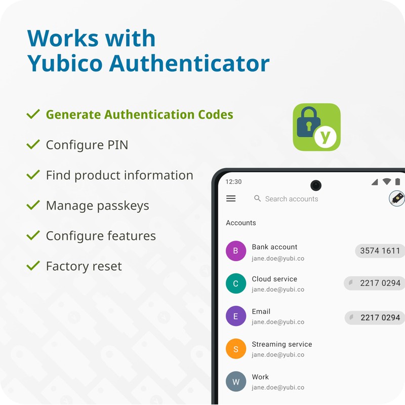 Yubico Security Key, YubiKey 5 NFC Login/U2F/FIDO2/USB-A Port/2-Level Authentication/Heavy Duty/Shockproof/Waterproof