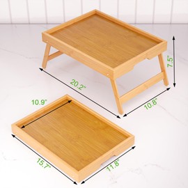 Fibogollo 2 Pack Bamboo Bed Tray Table with Folding Legs,Breakfast Trays,Serving Tray for Food and Snack,Laptop Trays for Working(Natural)